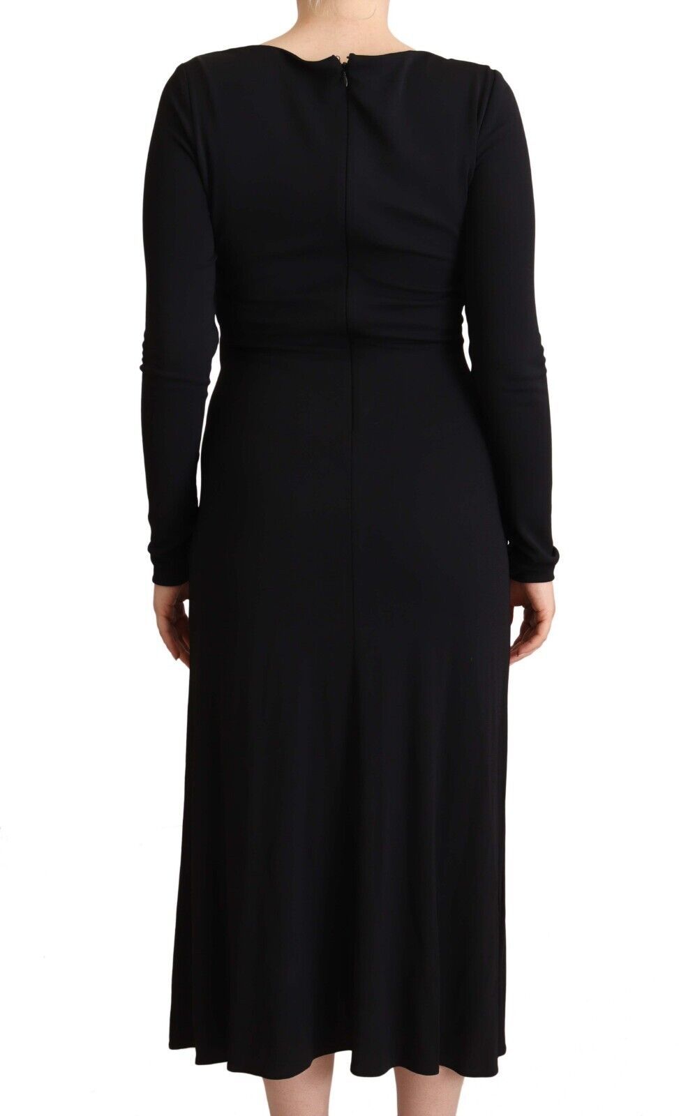 PINKO – Schwarzes Maxikleid aus Nylon-Stretch mit langen Ärmeln und tiefem V-Ausschnitt