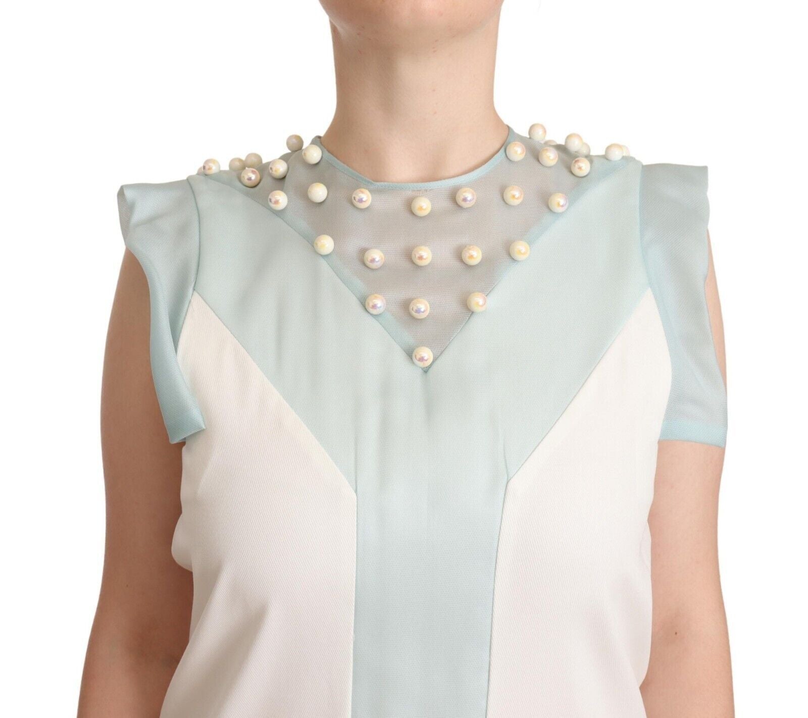Robe mi-longue droite sans manches Sergei Grinko en fausses perles multicolores