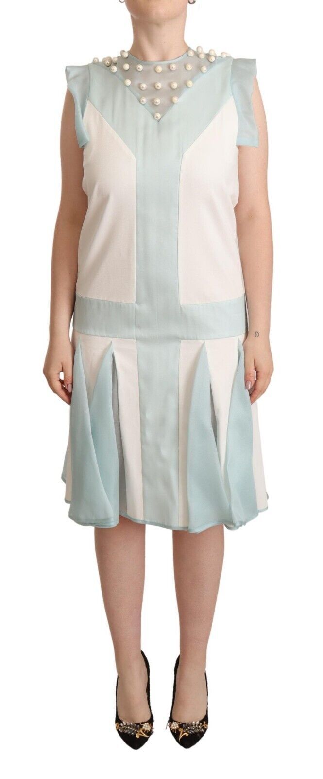 Robe mi-longue droite sans manches Sergei Grinko en fausses perles multicolores