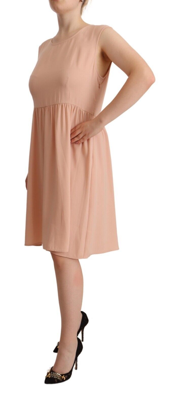 Twinset – Ärmelloses, knielanges Etuikleid aus Polyester in Beige