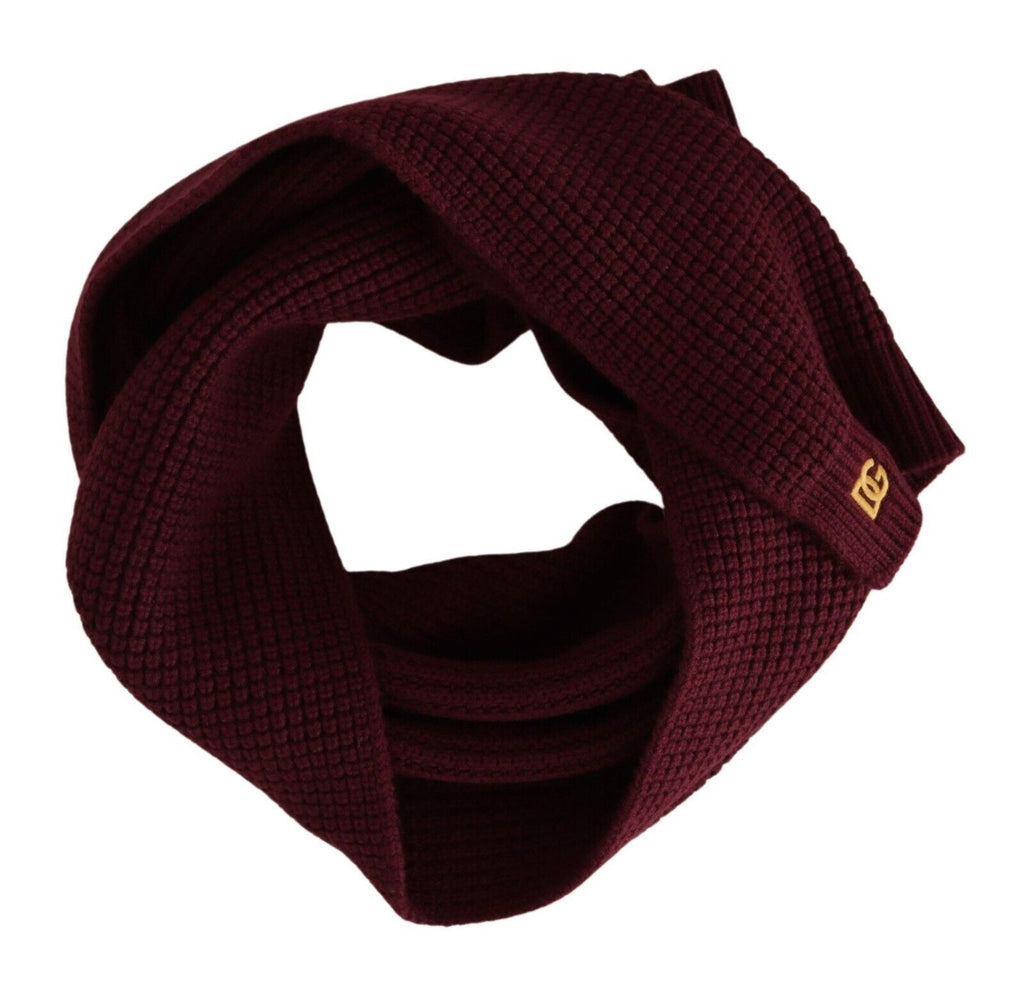 Écharpe-châle enveloppante en cachemire rouge foncé avec logo Dolce & Gabbana, tricotée