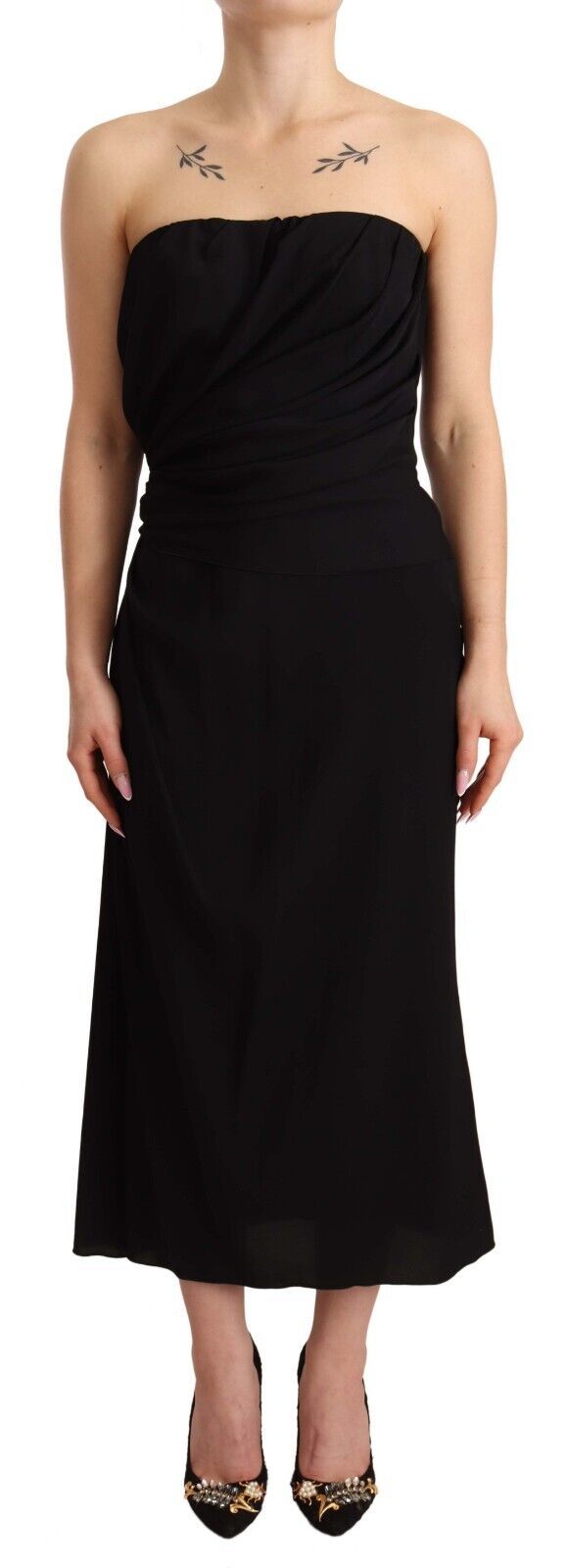 Robe midi fourreau sans bretelles en soie stretch noire Dolce & Gabbana