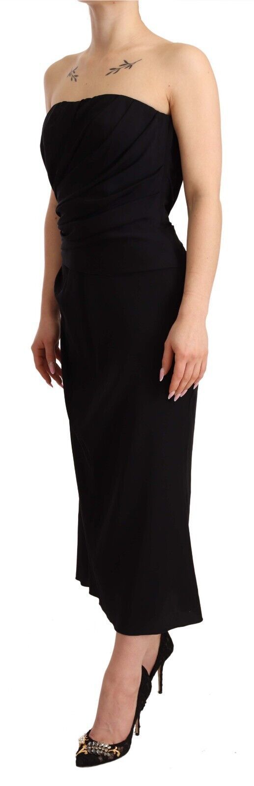 Robe midi fourreau sans bretelles en soie stretch noire Dolce & Gabbana
