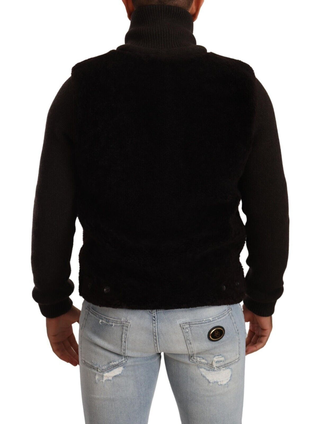 Manteau/Veste à Col Roulé en Cuir Noir Homme Dolce & Gabbana