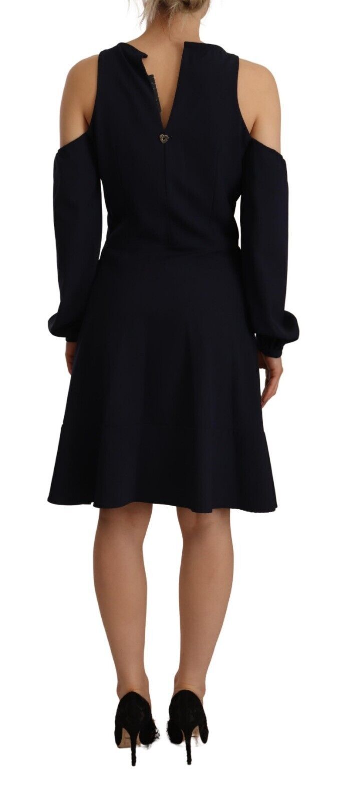 Twinset – Schwarzes, langärmliges A-Linien-Kleid mit offener Schulter