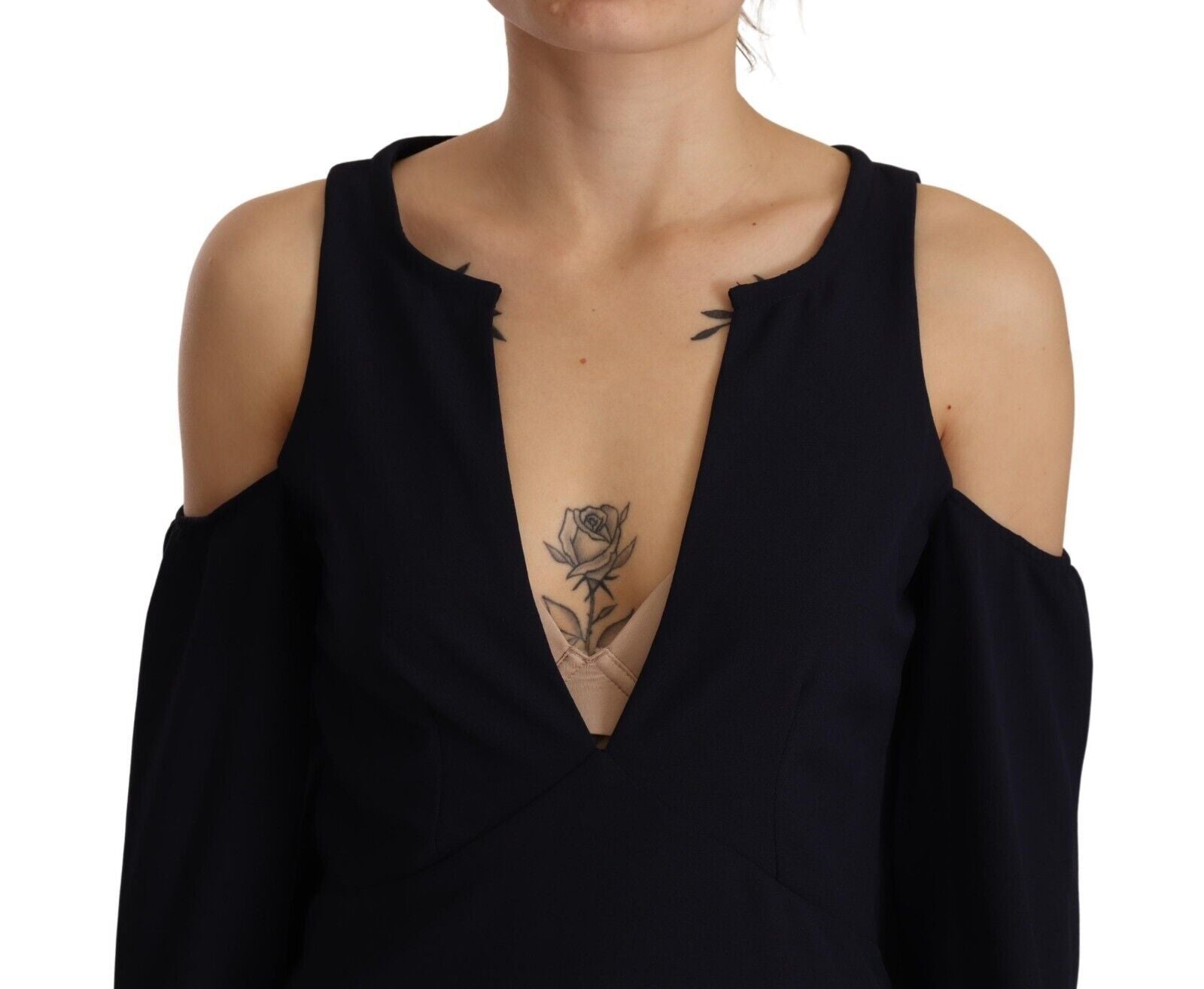 Twinset – Schwarzes, langärmliges A-Linien-Kleid mit offener Schulter
