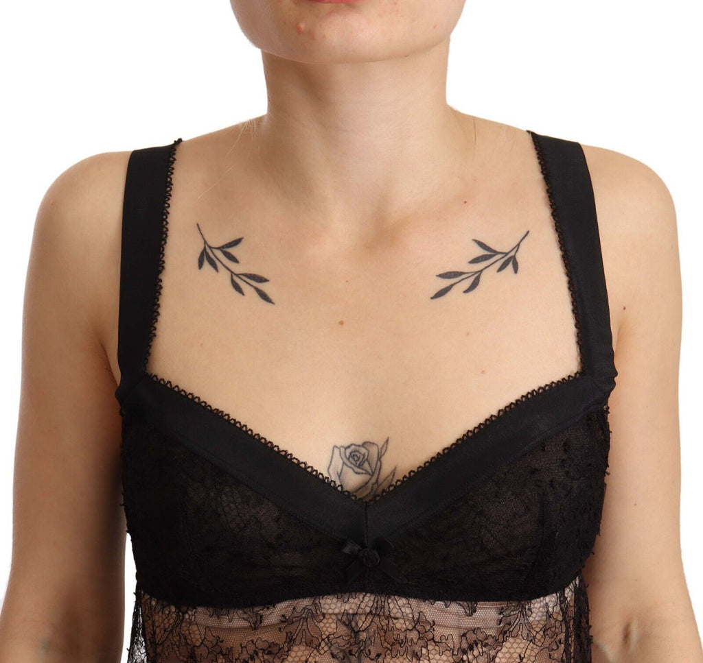 Dolce &amp; Gabbana – Schwarzes Babydoll-Dessous-Oberteil aus Seidenspitze und Nylon