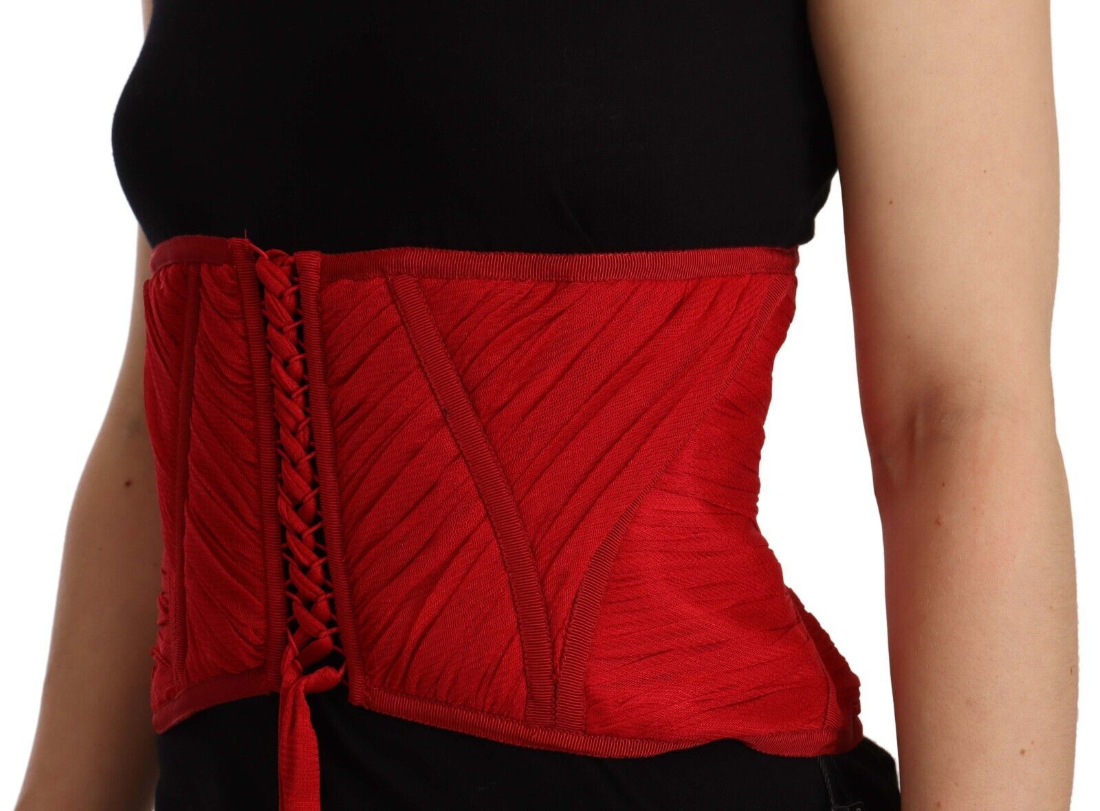Haut en soie Dolce & Gabbana avec ceinture corset rouge et bande élastique à la taille