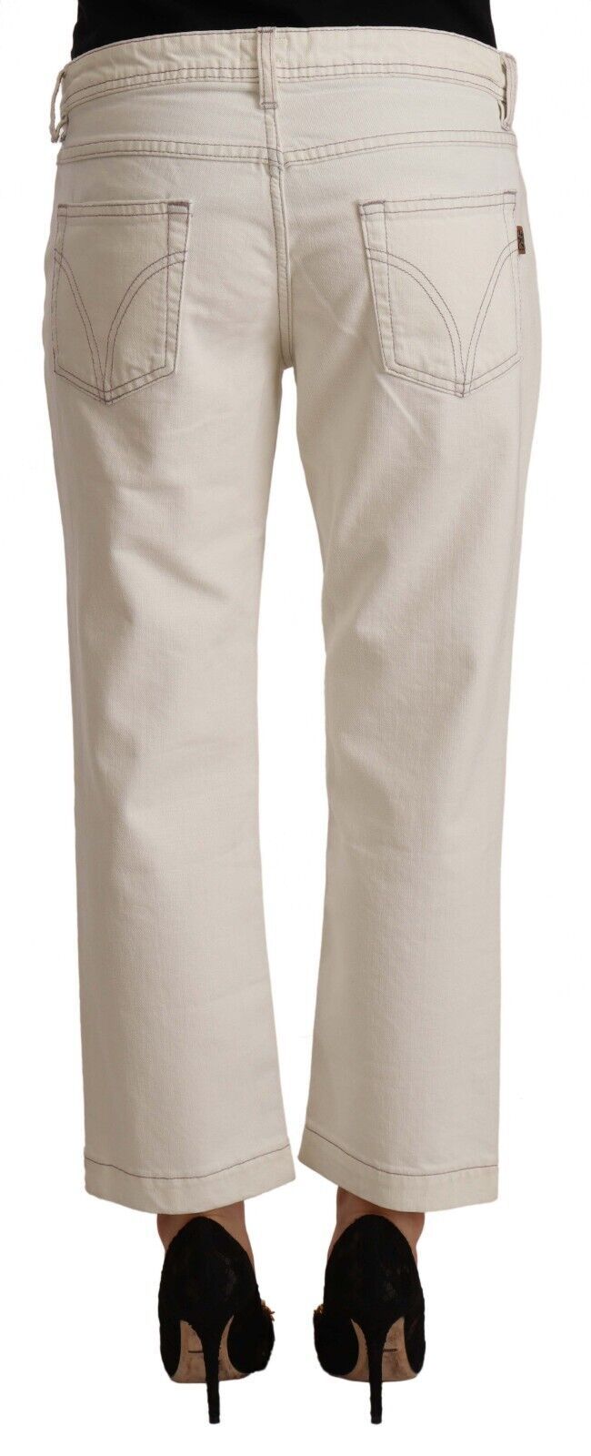 Jean ample raccourci en denim de coton écru Dolce & Gabbana