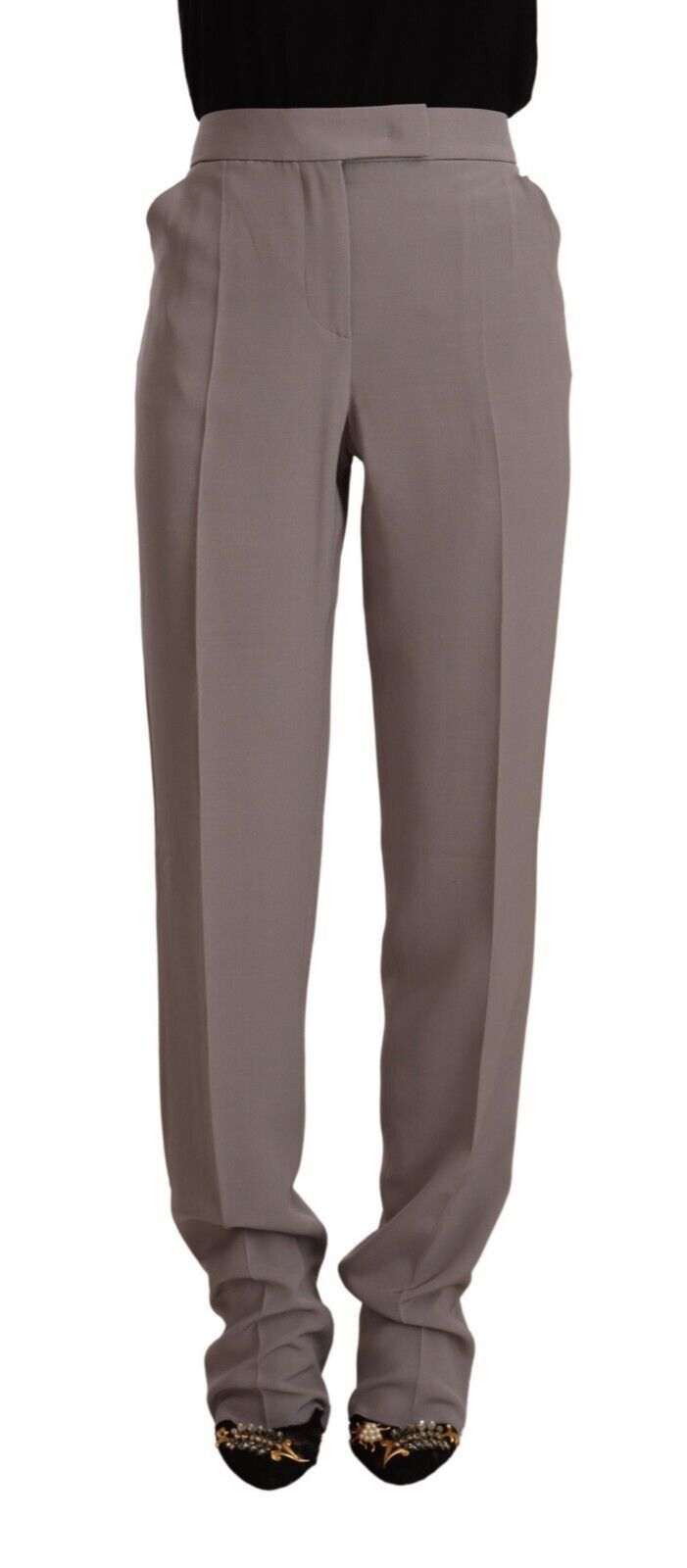 Armani – Braune, lange, konische Seidenhose mit hoher Taille