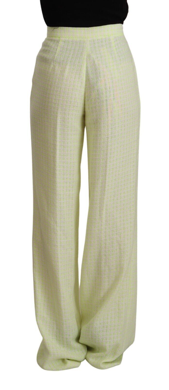 MSGM Gelbgrüne, gerade lange Hose aus Baumwolle mit hoher Taille