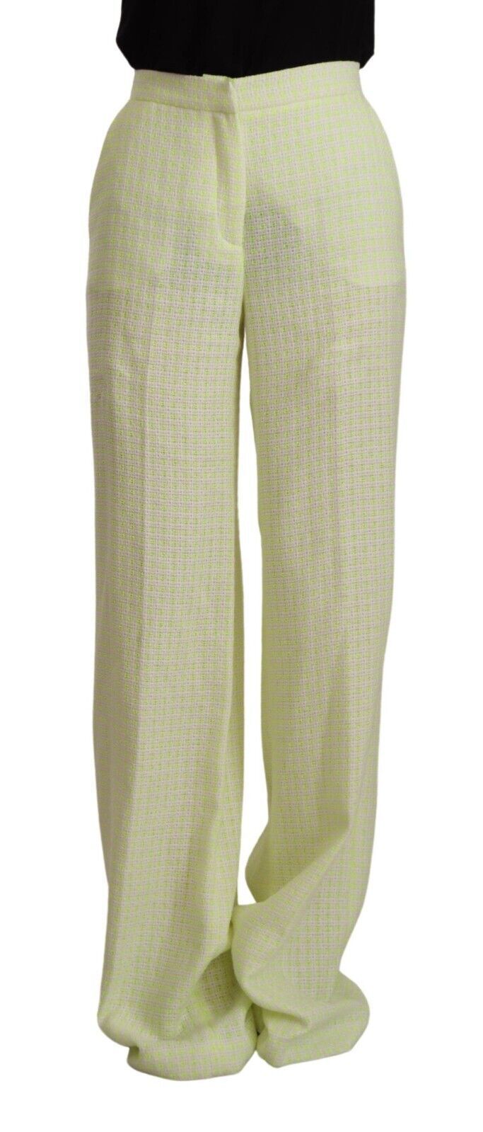 MSGM Gelbgrüne, gerade lange Hose aus Baumwolle mit hoher Taille