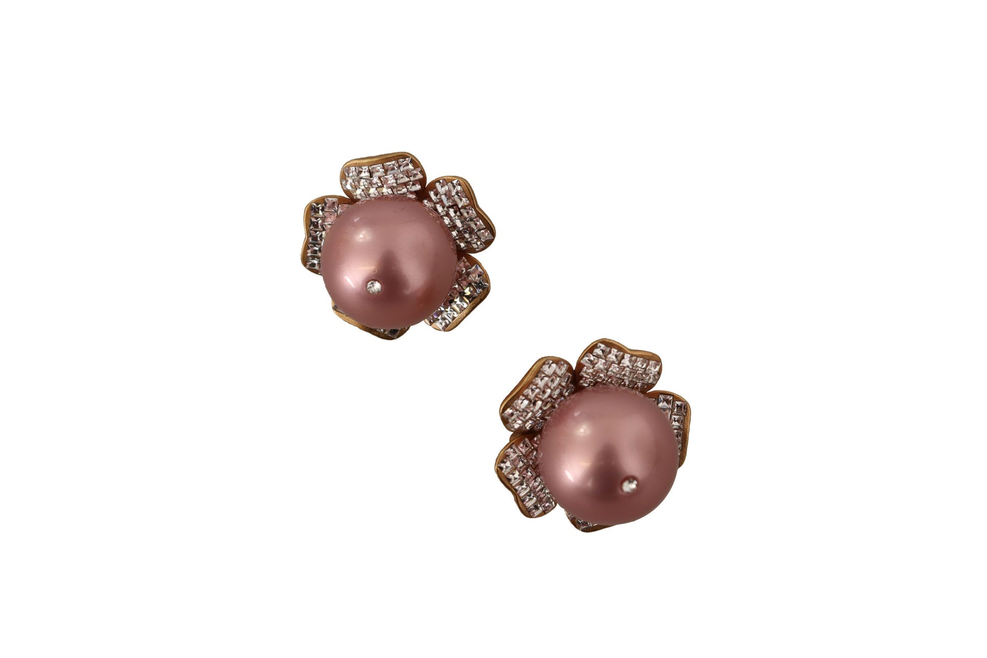 Dolce &amp; Gabbana – Goldfarbene Maxi-Ohrclips mit Kunstperlen und Blumenmuster