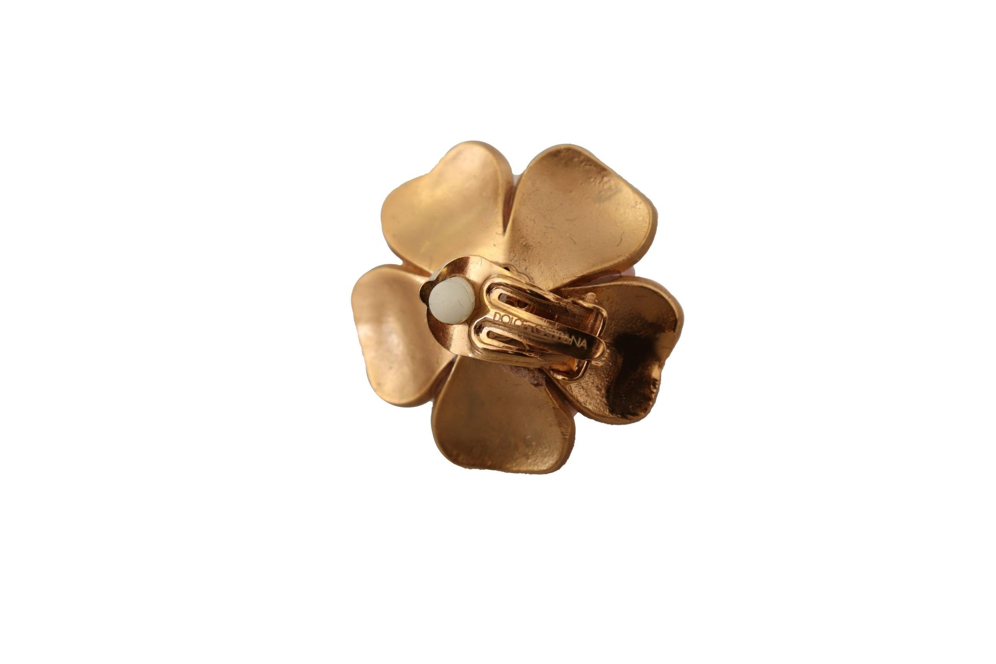 Dolce &amp; Gabbana – Goldfarbene Maxi-Ohrclips mit Kunstperlen und Blumenmuster