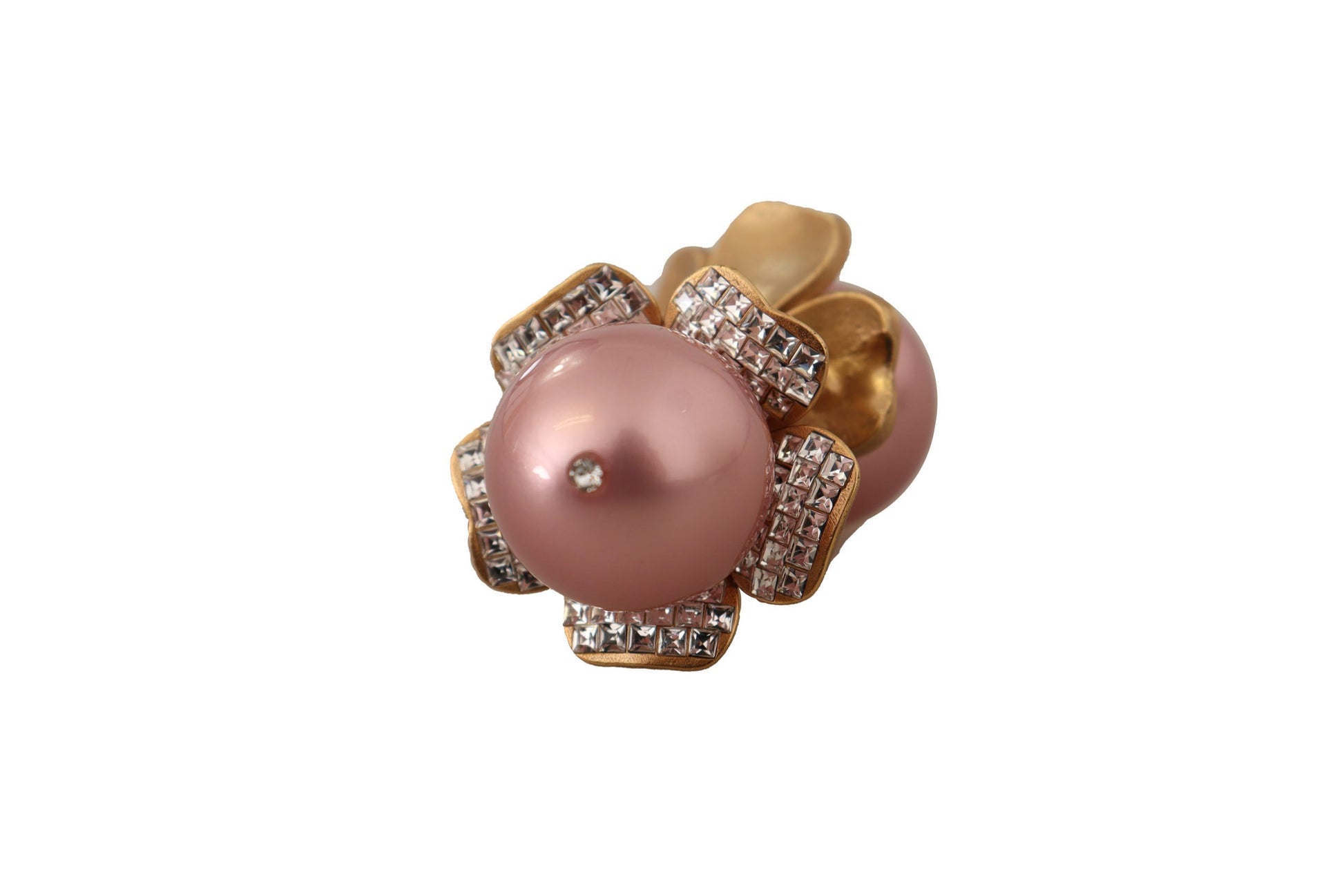 Dolce &amp; Gabbana – Goldfarbene Maxi-Ohrclips mit Kunstperlen und Blumenmuster
