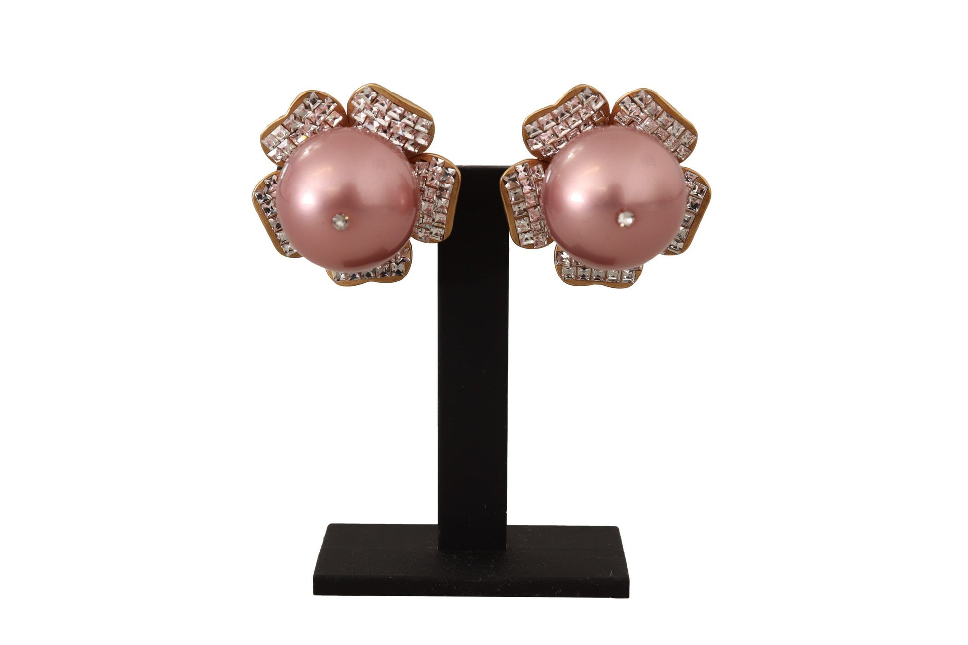 Dolce &amp; Gabbana – Goldfarbene Maxi-Ohrclips mit Kunstperlen und Blumenmuster