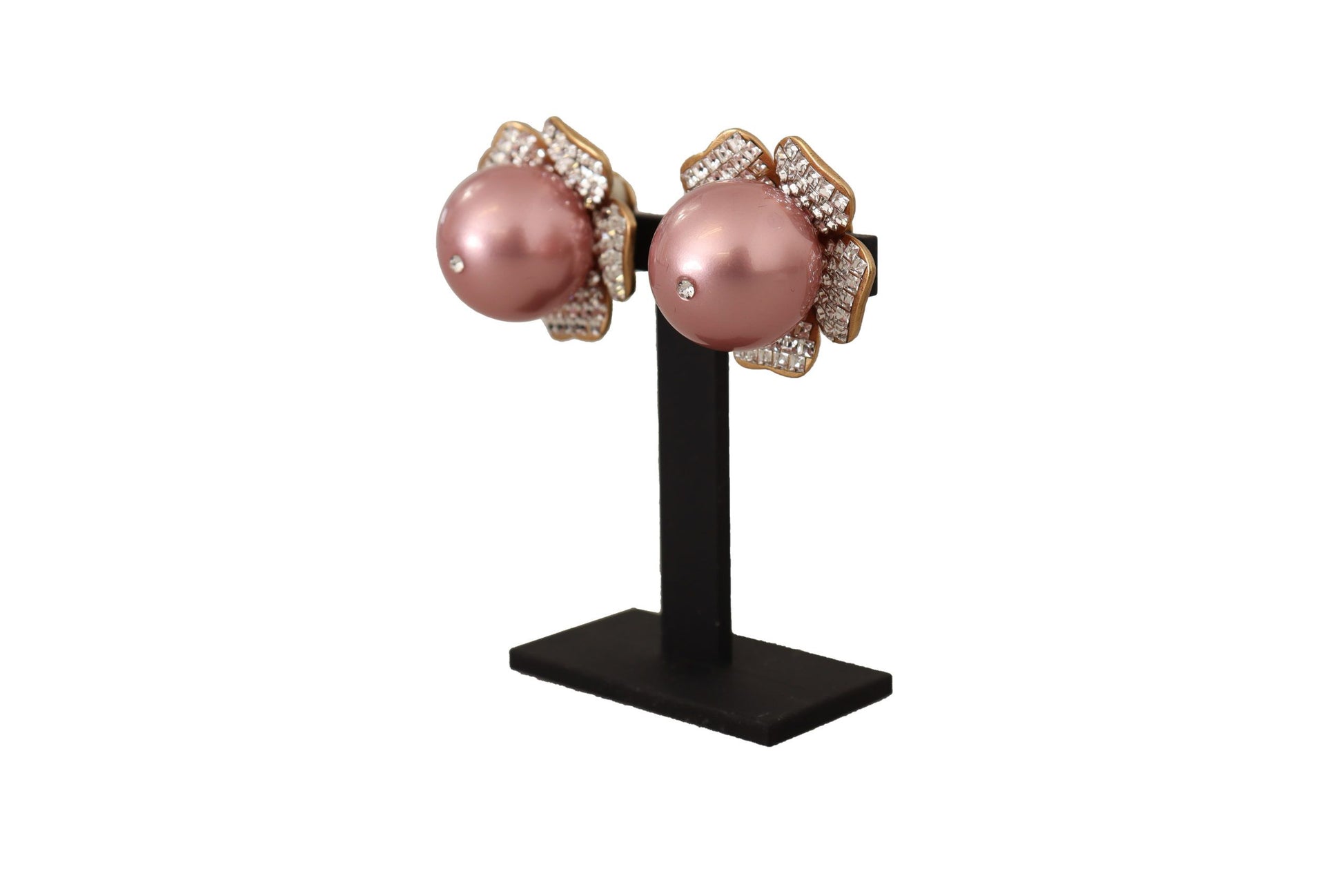 Dolce &amp; Gabbana – Goldfarbene Maxi-Ohrclips mit Kunstperlen und Blumenmuster