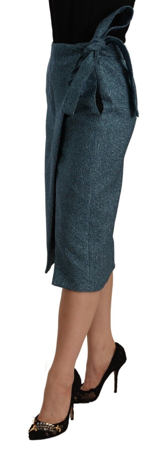 Koonhor Blauer Bleistiftrock mit hoher Taille und geradem Wickelstil