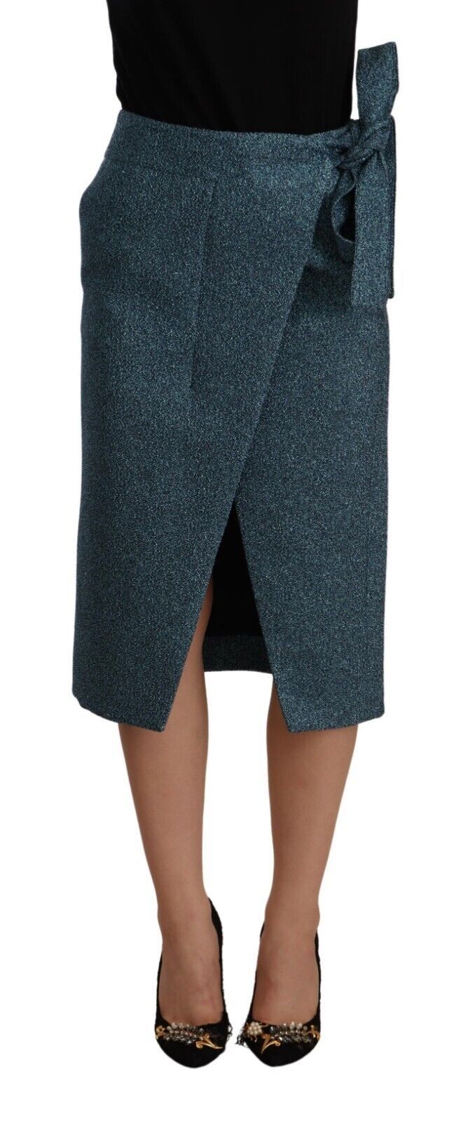Koonhor Blauer Bleistiftrock mit hoher Taille und geradem Wickelstil