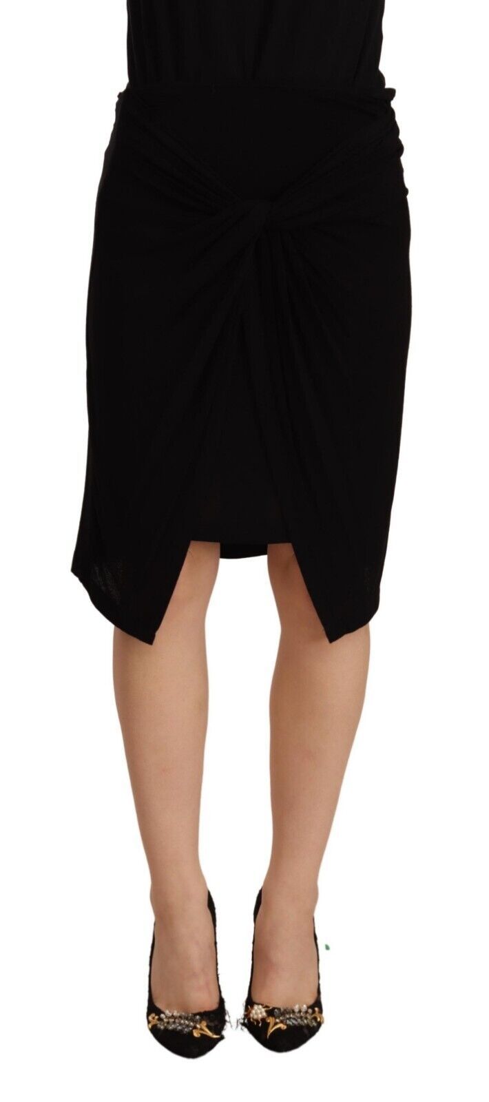Jupe crayon mi-longue en viscose noire taille haute PLEIN SUD