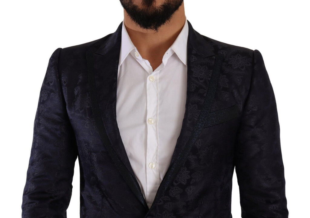 Manteau en soie jacquard floral bleu Dolce & Gabbana Blazer MARTINI