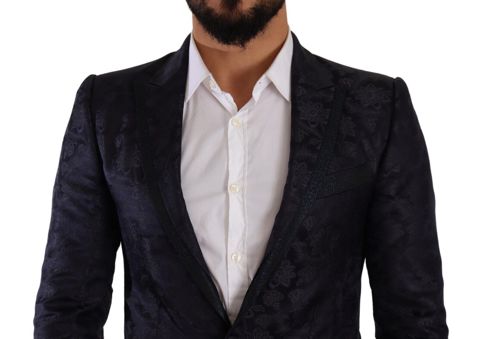 Manteau en soie jacquard floral bleu Dolce & Gabbana Blazer MARTINI