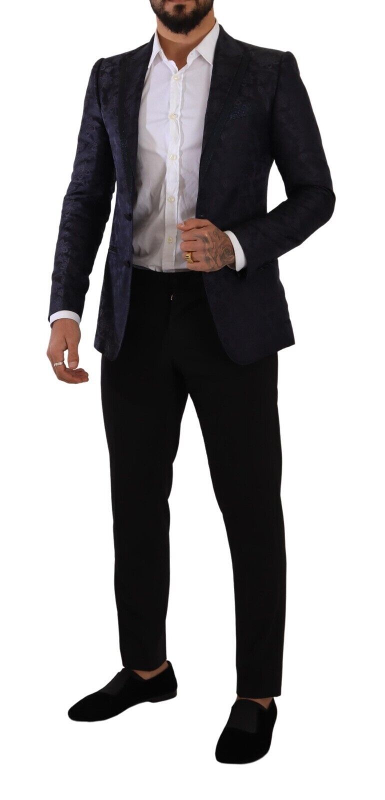 Manteau en soie jacquard floral bleu Dolce & Gabbana Blazer MARTINI