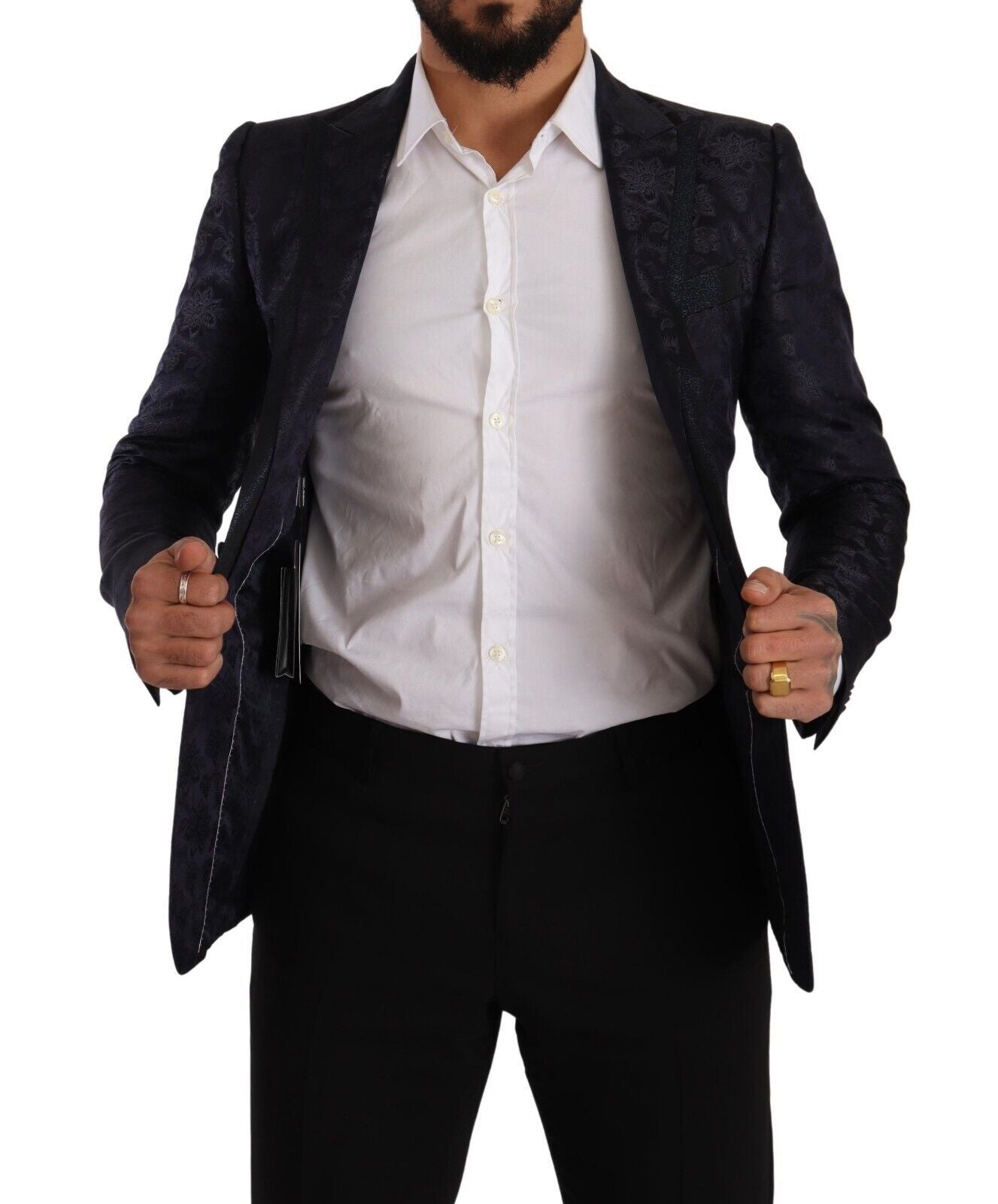 Manteau en soie jacquard floral bleu Dolce & Gabbana Blazer MARTINI