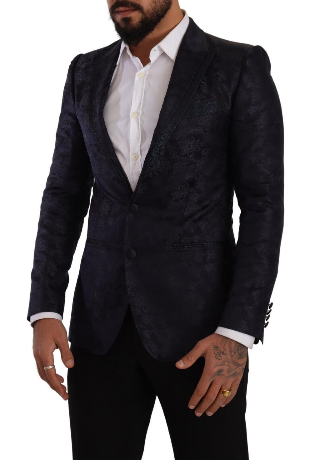 Manteau en soie jacquard floral bleu Dolce & Gabbana Blazer MARTINI