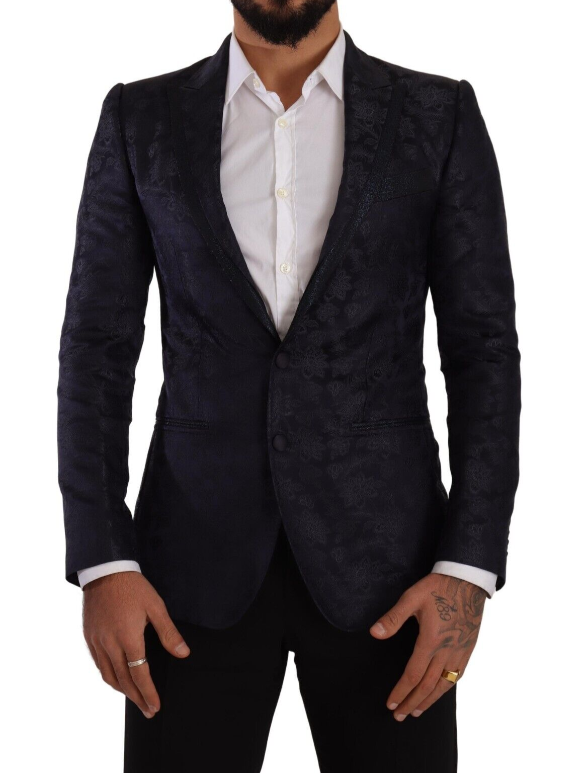 Manteau en soie jacquard floral bleu Dolce & Gabbana Blazer MARTINI