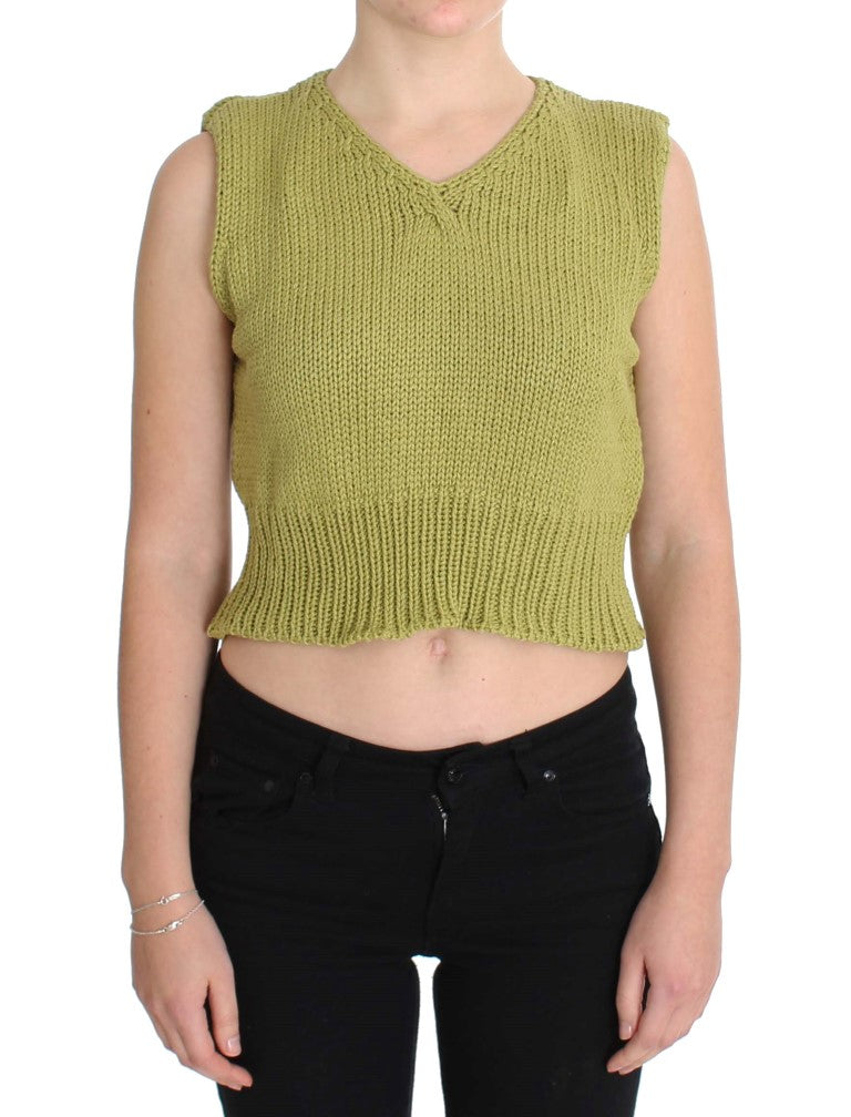 PINK MEMORIES Green Cotton Blend Knitted Sleeveless Sweater