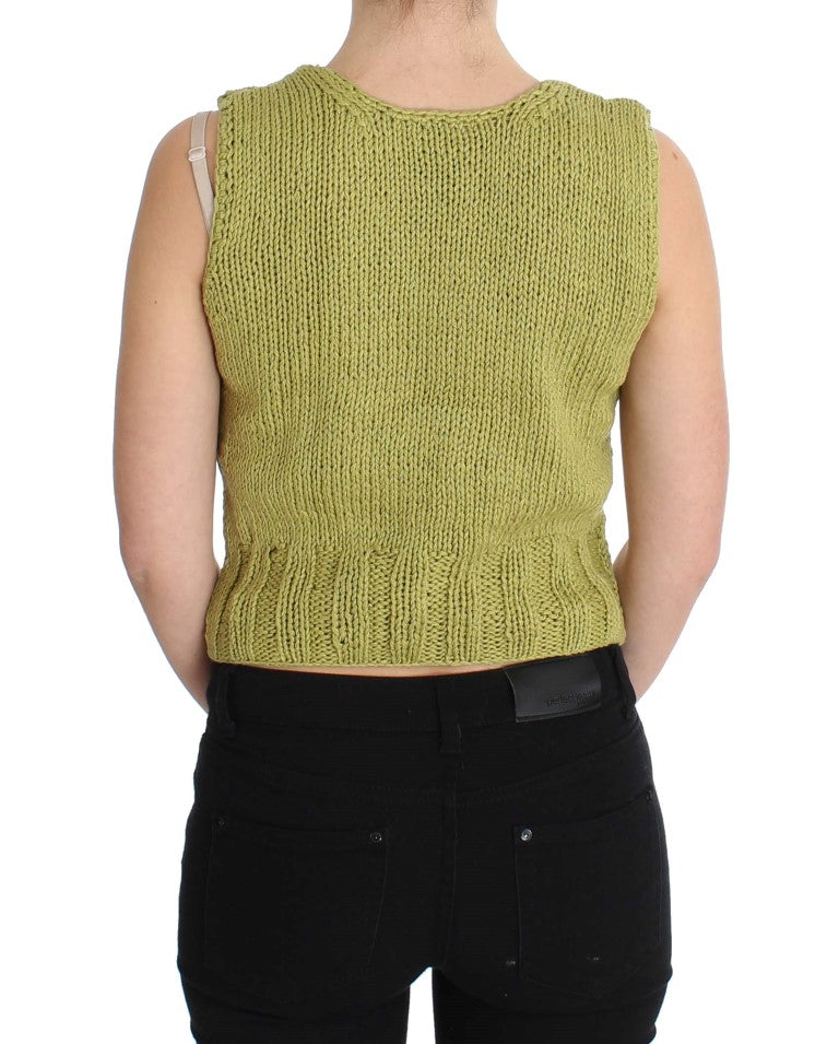 PINK MEMORIES Pull sans manches en maille de coton mélangé vert
