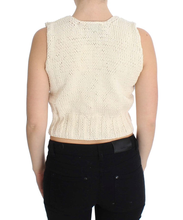 PINK MEMORIES Beige Cotton Blend Knitted Sleeveless Sweater