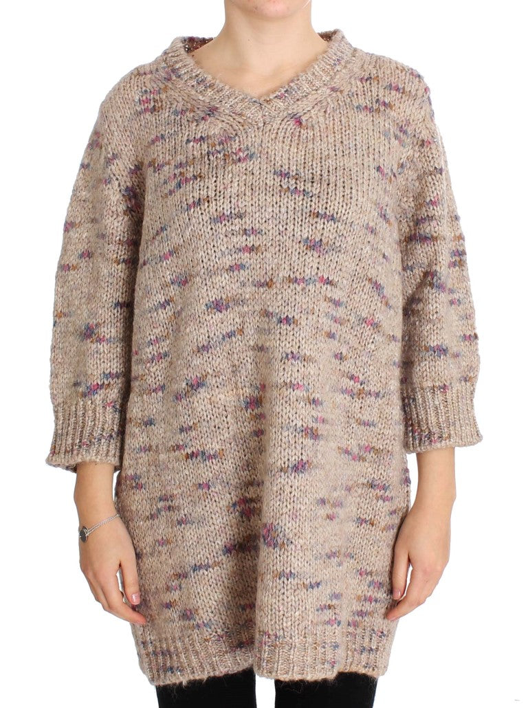 PINK MEMORIES Pull Oversize Tricoté en Mélange de Laine Beige