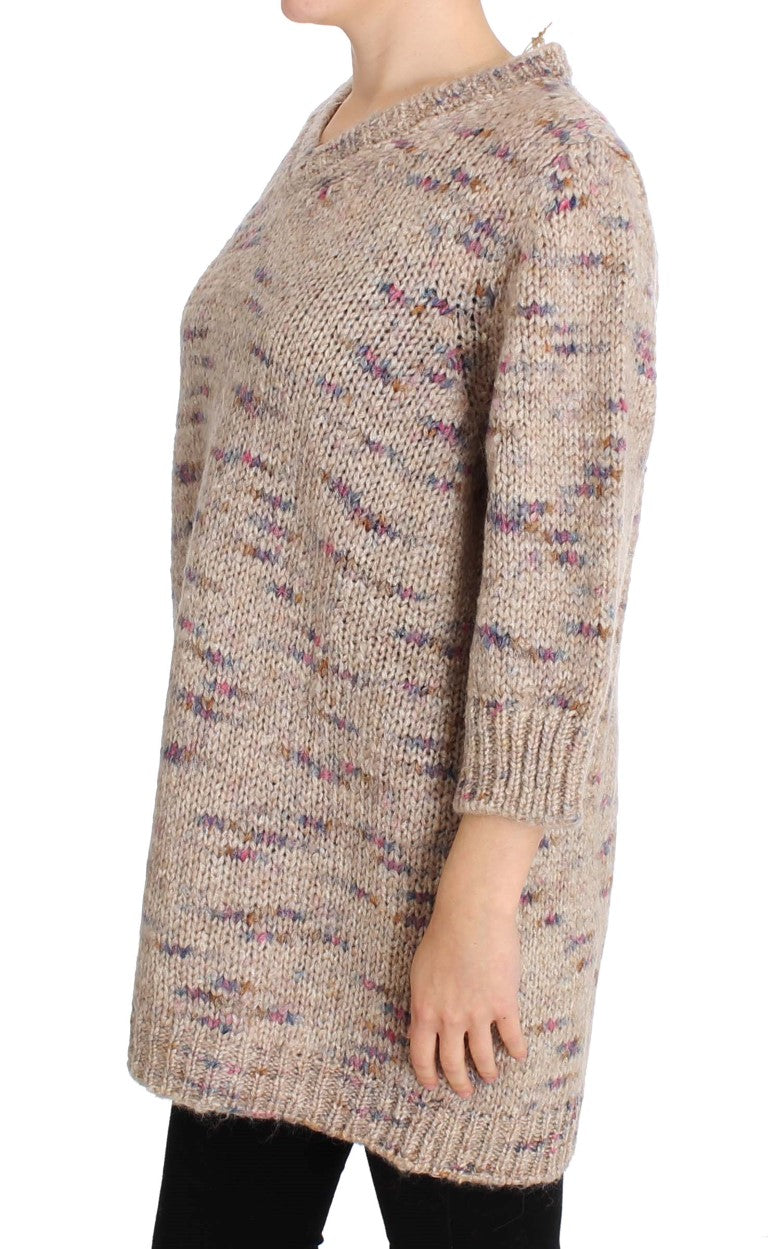 PINK MEMORIES Pull Oversize Tricoté en Mélange de Laine Beige