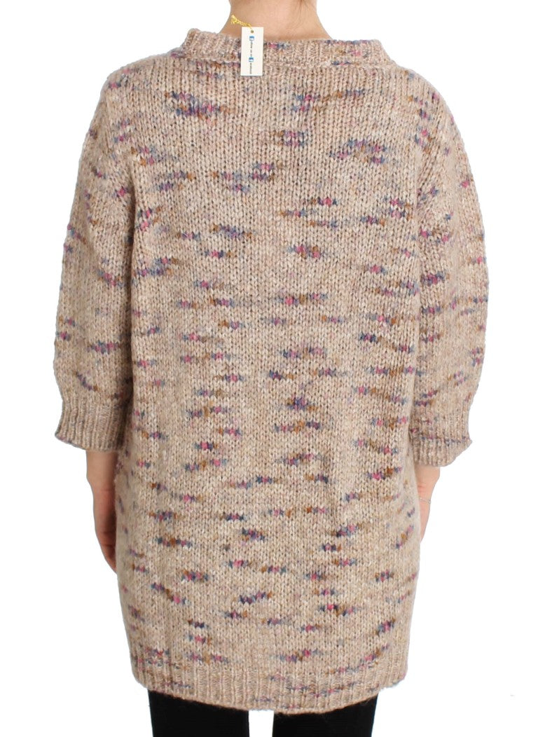 PINK MEMORIES Pull Oversize Tricoté en Mélange de Laine Beige
