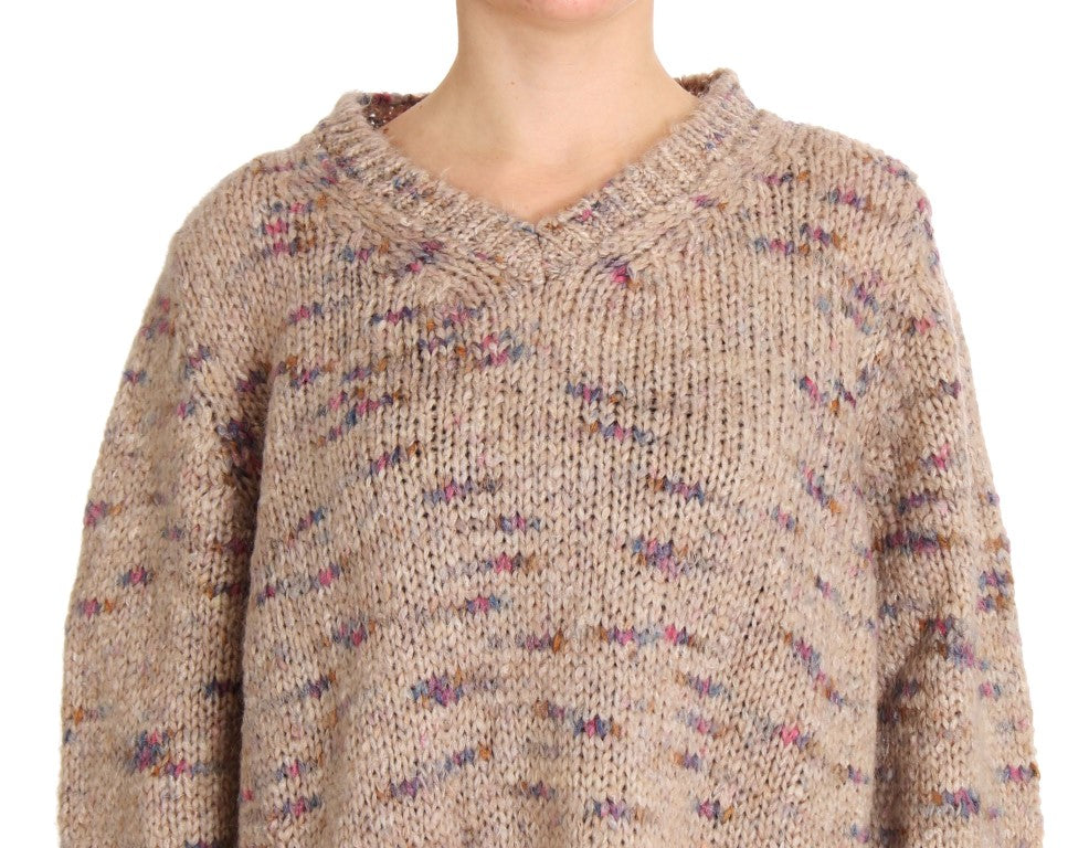 PINK MEMORIES Pull Oversize Tricoté en Mélange de Laine Beige