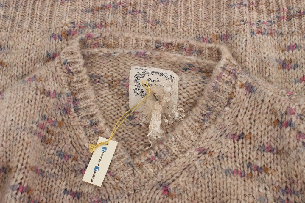 PINK MEMORIES Pull Oversize Tricoté en Mélange de Laine Beige
