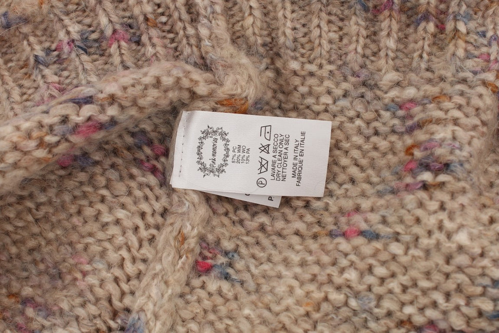 PINK MEMORIES Pull Oversize Tricoté en Mélange de Laine Beige