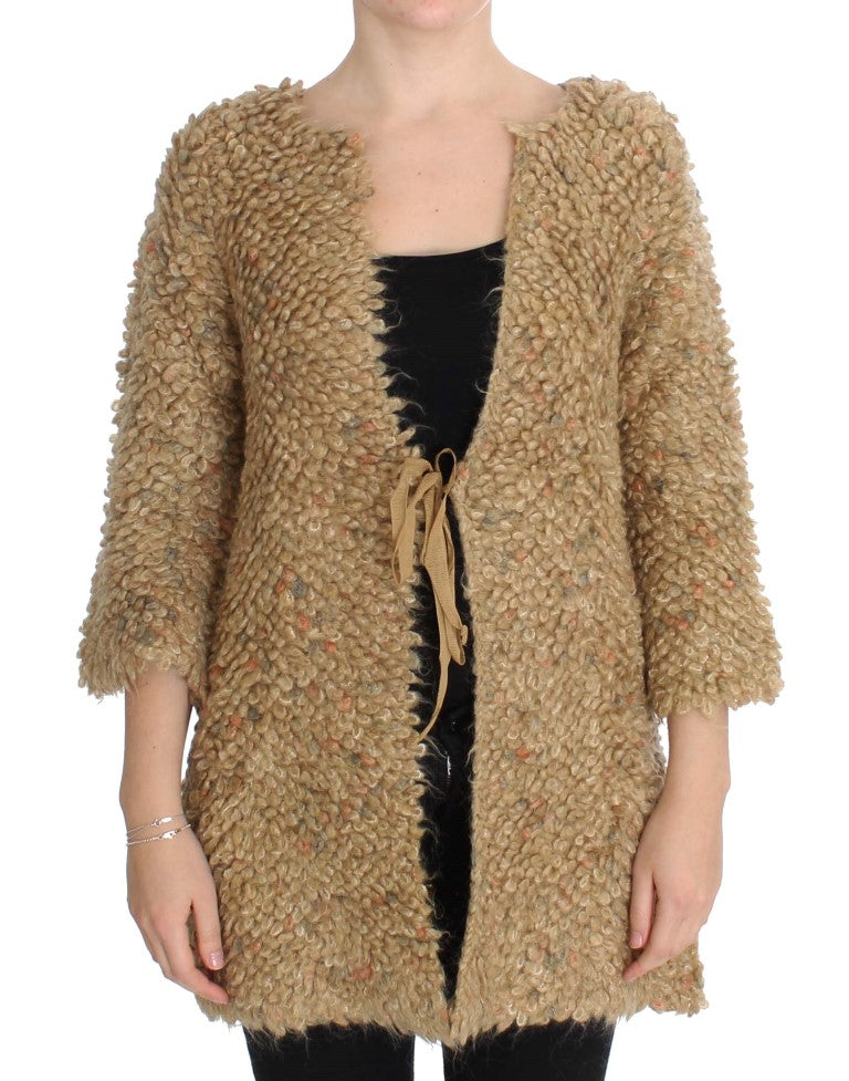PINK MEMORIES Pull Cape en Laine Mélangée Beige