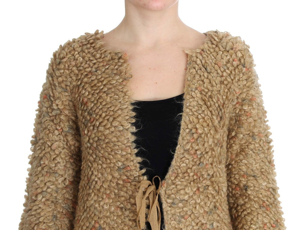 PINK MEMORIES Pull Cape en Laine Mélangée Beige