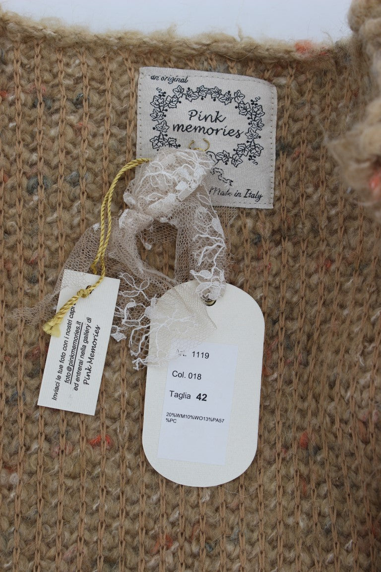 PINK MEMORIES Pull Cape en Laine Mélangée Beige