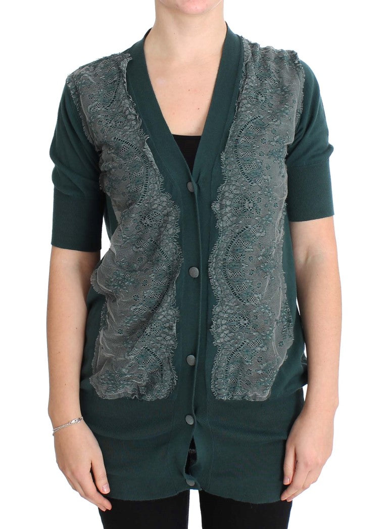 PINK MEMORIES Gilet en Coton et Dentelle Vert