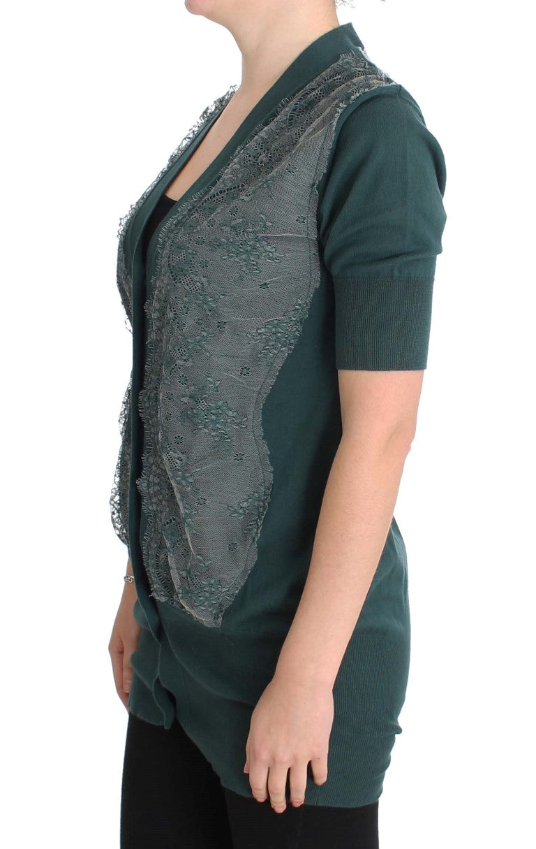 PINK MEMORIES Gilet en Coton et Dentelle Vert