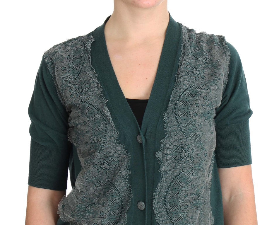 PINK MEMORIES Gilet en Coton et Dentelle Vert