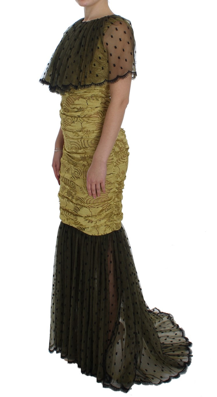 Robe longue en dentelle florale jaune et noire Ricamo Dolce & Gabbana