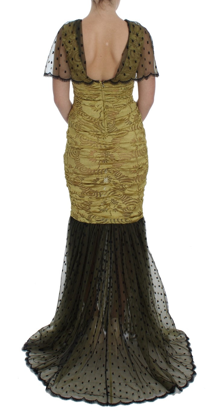 Robe longue en dentelle florale jaune et noire Ricamo Dolce & Gabbana