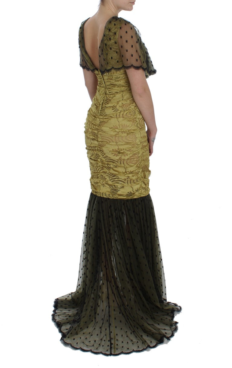 Robe longue en dentelle florale jaune et noire Ricamo Dolce & Gabbana