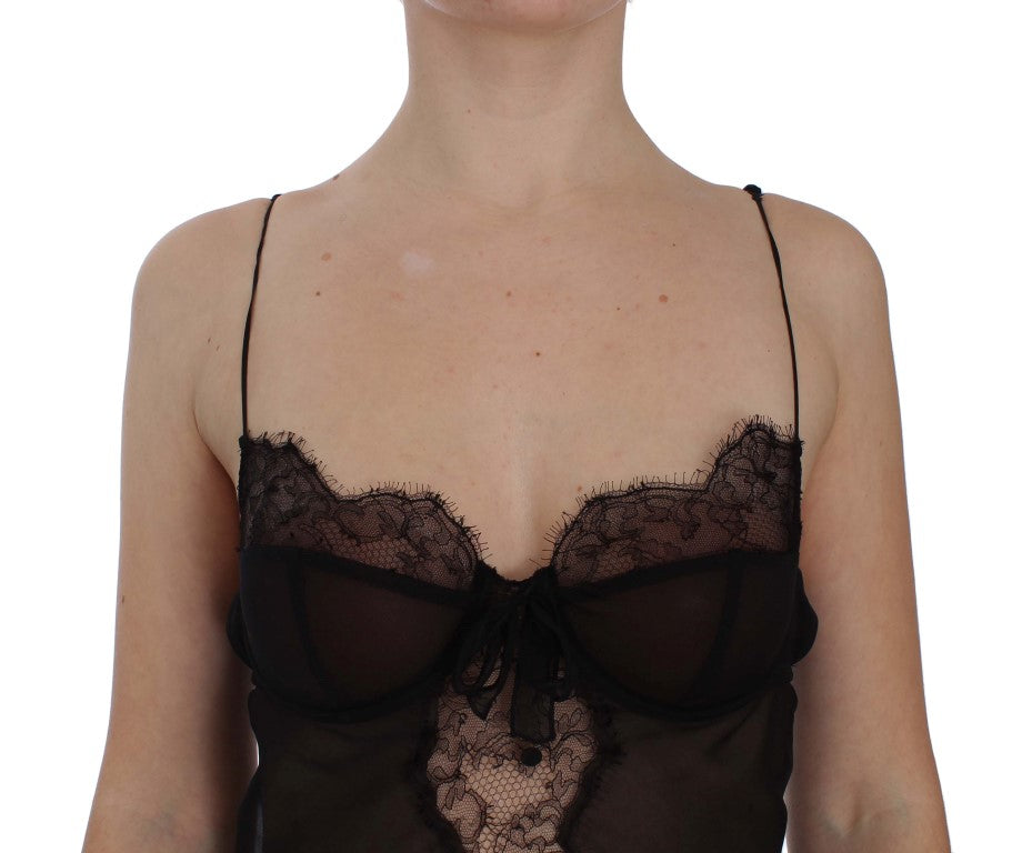 Haut de lingerie babydoll en dentelle de soie noire Dolce & Gabbana