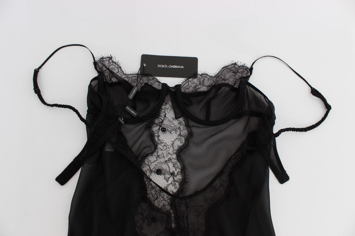 Haut de lingerie babydoll en dentelle de soie noire Dolce & Gabbana